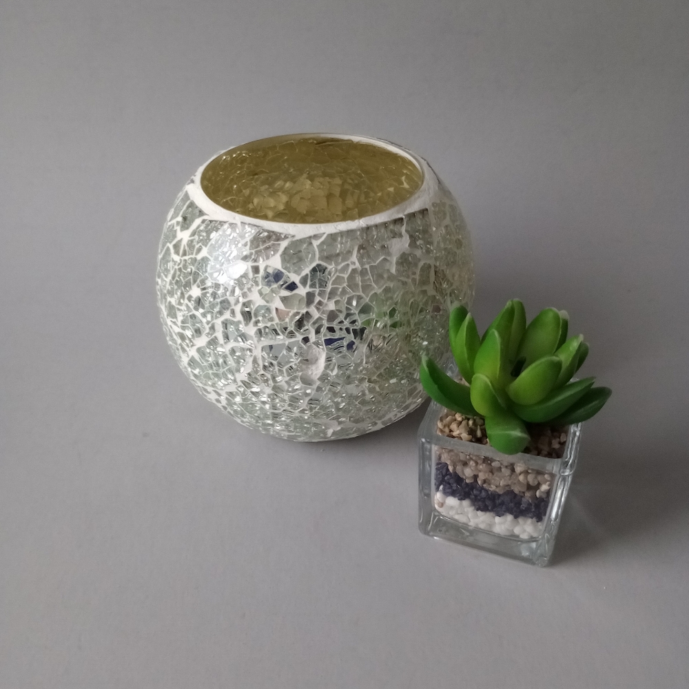 Decorative mirror effect mosaic vase for plants or decorative brushes new